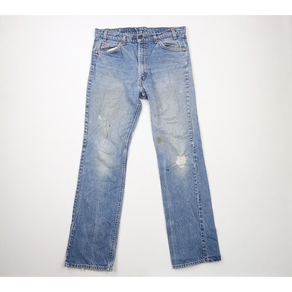 Vintage 80s Levis 517 Orange Tab 36x34 Thrashed Flared Bootcut Denim Jeans USA